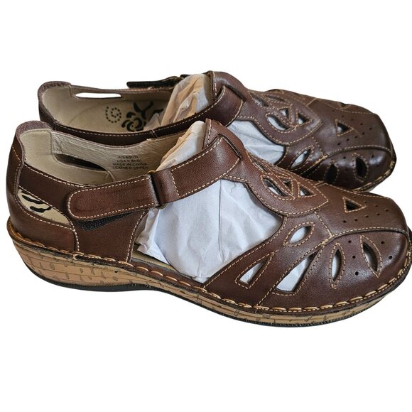 Propet Jenna Womens Brown Leather Sandals Sz 9 Wide Width - Picture 1 of 9